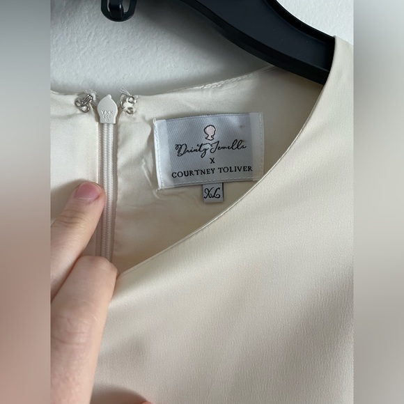 Dainty Jewells Cream Midi Dress with Black Sleeve Ties - Picture 2 of 5